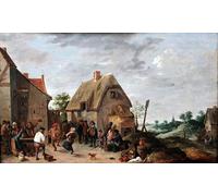 XcBAIHOUD Famous Modern Artwork Classic Canvas Painting Flemish Fair by David Teniers the Younger Printed Paintings for Home Decor 60x90cm