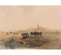 XcBAIHOUD Famous Modern Artwork Classic Canvas Painting Horses Resting in a Meadow Near Bolsover Castle by Peter De Wint Printed Paintings for Home Decor 60x90cm