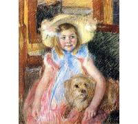 XcBAIHOUD Famous Modern Artwork Classic Canvas Painting Sara in a Large Flowered Hat Looking Right Holding Her Dog by Mary Cassatt Printed Paintings for Room Decor 60x90cm