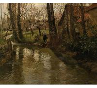 XcBAIHOUD Famous Modern Artwork Classic Canvas Painting Stream Through a Village by Frits Thaulow Printed Paintings for Home Decor 60x90cm