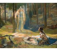 XcBAIHOUD Famous Modern Artwork Classic Canvas Painting the Revelation Brunhilde Seeing Siegmund and Sieglinde by Gaston Bussiere Printed Paintings for Room Decor 60x90cm