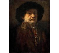 XcBAIHOUD Famous Modern Canvas Prints Animal Pictures Self-portrait in a Fur Coat with gold chain and earring by Rembrandt van Rijn Vintage Poster for Room Decor 60x90cm