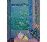 XcBAIHOUD Famous Painting Art Print Poster Canvas Prints Bouquet De Fleurs a La Fenetre Villefranche Sur Mer by Henri Eugene Augustin Le Sidaner Picture Mural for Room Decor 60x90cm