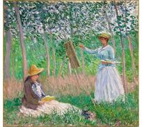 XcBAIHOUD Famous Painting Modern Artwork Classic Canvas Painting Blanche Hoschedé At Her Easel with Suzanne Hoschedé Reading by Claude Monet Printed Paintings for Room Decor 60x90cm