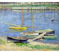 XcBAIHOUD Famous Painting Modern Artwork Classic Canvas Painting Sailboats at Moorings on the Seine in Argenteuil Berhaut by Gustave Caillebotte Printed Paintings for Home Decor 60x90cm