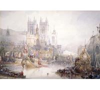 XcBAIHOUD Famous Painting Modern Artwork Classic Canvas Painting the Lord Mayor's Show At Westminster' by David Roberts Printed Paintings for Room Decor 60x90cm