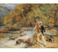 XcBAIHOUD Famous Painting Modern Canvas Prints Animal Pictures a Ghillie Fishing for Salmon by John Frederick Lewis Vintage Poster for Room Decor 60x90cm