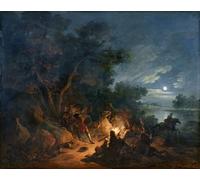 XcBAIHOUD Famous Painting Modern Canvas Prints Animal Pictures Attack by Robbers At Night by Philippe Jacques De Loutherbourg Vintage Poster for Home Decor 60x90cm