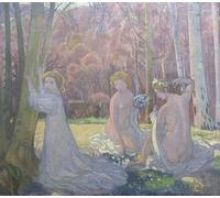XcBAIHOUD Famous Painting Modern Canvas Prints Animal Pictures Figures in a Spring Landscape Sacred Grove by Maurice Denis Vintage Poster for Home Decor 60x90cm
