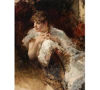 XcBAIHOUD Famous Painting Modern Canvas Prints Animal Pictures Portrait of Signora Napoletana by Giuseppe De Nittis Vintage Poster for Home Decor 60x90cm
