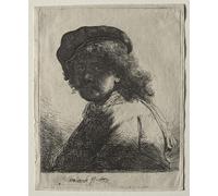 XcBAIHOUD Famous Painting Modern Canvas Prints Animal Pictures Self-portrait and scarf with the face dark: bust by Rembrandt van Rijn Vintage Poster for Home Decor 60x90cm