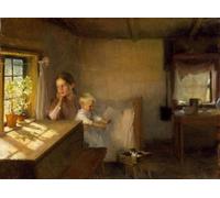 XcBAIHOUD Famous Painting Modern Canvas Prints Animal Pictures Woman with Child in Sunlit Interior by Albert Edelfelt Vintage Poster for Home Decor 60x90cm