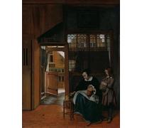 XcBAIHOUD Famous Painting Pictures Printed Wall Art Graffiti a Woman Preparing Bread and Butter for a Boy by Pieter De Hooch Posters and Prints for Room Decor 60x90cm