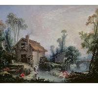 XcBAIHOUD Famous Painting Pictures Printed Wall Art Graffiti Landscape with a Watermill by François Boucher Posters and Prints for Home Decor 60x90cm