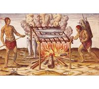 XcBAIHOUD Famous Painting Pictures Printed Wall Art Graffiti Lives How Indians Cook Fish by Theodore De Bry Posters and Prints for Room Decor 60x90cm