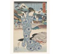 XcBAIHOUD Famous Painting Pictures Printed Wall Art Graffiti Standing Woman with Box by Keisai Eisen Posters and Prints for Home Decor 60x90cm