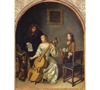 XcBAIHOUD Famous Painting Pictures Printed Wall Art Graffiti the Bass Viol Lesson by Caspar Netscher Posters and Prints for Home Decor 60x90cm