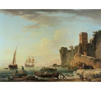 XcBAIHOUD Famous Painting Pictures Printed Wall Art Graffiti the Port of Genoa by Claude Vernet Posters and Prints for Home Decor 60x90cm