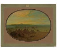 XcBAIHOUD Famous Pictures Printed Wall Art Graffiti a Crow Village on the Salmon River by George Catlin Posters and Prints for Home Decor 60x90cm
