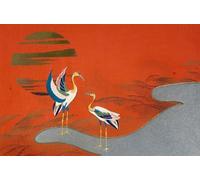 XcBAIHOUD Famous Pictures Printed Wall Art Graffiti Birds At Sunset on Lake by Kamisaka Sekka Posters and Prints for Home Decor 60x90cm