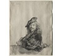 XcBAIHOUD Famous Pictures Printed Wall Art Graffiti Self-portrait leaning on a stone sill by Rembrandt van Rijn Posters and Prints for Home Decor 60x90cm