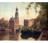 XcBAIHOUD Famous Pictures Printed Wall Art Graffiti The Flowermarket on The Singel Amsterdam With The Munttoren Beyond Cornelis Vreedenburgh Posters and Prints for Home Decor 60x90cm
