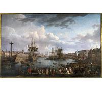 XcBAIHOUD Famous Pictures Printed Wall Art Graffiti View of the Port of Brest in the Painting by Jean Francois Hue Posters and Prints for Room Decor 60x90cm