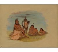 XcBAIHOUD Vintage Art Print Poster Canvas Prints an Aged Minatarree Chief and His Family by George Catlin Picture Mural for Office Decor 60x90cm