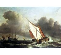 XcBAIHOUD Vintage Art Print Poster Canvas Prints Dutch Shipping Offshore in a Rising Gale by Willem Van De Velde Picture Mural for Office Decor 60x90cm