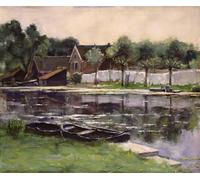 XcBAIHOUD Vintage Art Print Poster Canvas Prints Farmer's Wives with Laundry on the Border of a River by Piet Mondrian Picture Mural for Office Decor 60x90cm