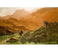 XcBAIHOUD Vintage Art Print Poster Canvas Prints Mountain Landscape with Figures by Thomas E. Mostyn Picture Mural for Office Decor 60x90cm
