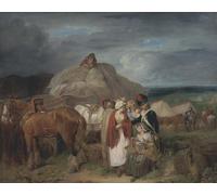 XcBAIHOUD Vintage Art Print Poster Canvas Prints Soldier with Country Women Selling Ribbons Near a Military Camp by Wheatley Picture Mural for Office Decor 60x90cm