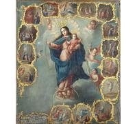 XcBAIHOUD Vintage Art Print Poster Canvas Prints the Immaculate Conception with the Fifteen Mysteries of the Rosary by Miguel Cabrera Picture Mural for Office Decor 60x90cm