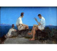 XcBAIHOUD Vintage Art Print Poster Canvas Prints Three Fishermen in the Gulf of Naples by Carl Blechen Picture Mural for Office Decor 60x90cm