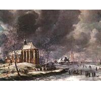 XcBAIHOUD Vintage Art Print Poster Canvas Prints Village of Nieukoop in Winter with Child Funeral by Jan Abrahamsz. Beerstraten Picture Mural for Office Decor 60x90cm