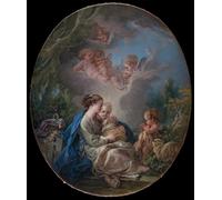 XcBAIHOUD Vintage Art Print Poster Canvas Prints Virgin and Child with the Young Saint John the Baptist and Angels by François Boucher Picture Mural for Office Decor 60x90cm