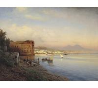 XcBAIHOUD Vintage Famous Art Minimalist Prints View of the Bay of Naples with the Palaceese of Queen Joan by Albert Flamm Art Canvas Murals for Office Decor 60x90cm