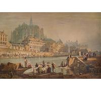 XcBAIHOUD Vintage Modern Artwork Classic Canvas Painting Cathedral Town on a River by Samuel Prout Printed Paintings for Office Decor 60x90cm