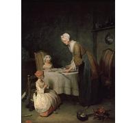 XcBAIHOUD Vintage Modern Artwork Classic Canvas Painting Grace Before Dinner the Blessing by Jean Baptiste Simeon Chardin Printed Paintings for Office Decor 60x90cm