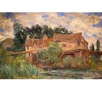 XcBAIHOUD Vintage Modern Artwork Classic Canvas Painting Houses on the Old Bridge At Vernon Circa by Monet by Claude Monet Printed Paintings for Office Decor 60x90cm