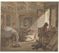 XcBAIHOUD Vintage Modern Artwork Classic Canvas Painting Interieur Met Familie by Abraham Van Strij Printed Paintings for Office Decor 60x90cm