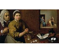 XcBAIHOUD Vintage Modern Artwork Classic Canvas Painting Kitchen Scene with Christ in the House of Martha and Mary by Diego Rodriguez Printed Paintings for Office Decor 60x90cm