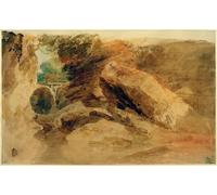XcBAIHOUD Vintage Modern Artwork Classic Canvas Painting Rocks Under a Cliff with a Stream Falling Into Narrow by Mallord William Turner Printed Paintings for Office Decor 60x90cm