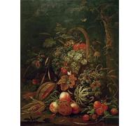 XcBAIHOUD Vintage Modern Artwork Classic Canvas Painting Still Life with Fruit Basket Melon and Peaches At an Oak Tree by Jan Davidsz De Heem Printed Paintings for Office Decor 60x90cm
