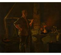 XcBAIHOUD Vintage Modern Artwork Classic Canvas Painting the Village Blacksmith by George Brown Printed Paintings for Office Decor 60x90cm