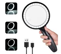Xccbbow Lighted Handheld Magnifier, 30X & 60X LED Magnifying Glass with Light, USB Rechargeable, Black