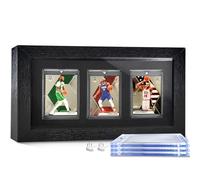 XccMe 3 Grids Trading Card Display Frame,Wall Mount Baseball Card Display Case with 3Pack 35pt UV Protection Magnetic Card Holder,Wood Frame Display for Basketball,Football,Hockey,Pokemon,MTG,Yugioh