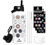 XccMe Fifty States Travel Water Bottle with Stickers and Straw,32 oz Insulated Stainless Steel Water Bottle with 2 Lids,Silicone Boot,Bucket List Travel Water Cup Sealed and Leak Proof (white)
