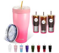 XccMe Universal Iced Coffee Sleeve,30 oz Stainless Steel Vacuum Insulated Tumbler,Reusable Iced Coffee Cup Holder,Double Wall To Go Coffee Cup,Travel Mug for Hot & Cold Drinks, Dunkin Cup (Rose Pink)