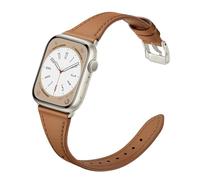XCCYBTT Slim Leather Bands Compatible with Apple Watch Band 42mm 41mm 40mm 38mm, Genuine Leather Replacement Strap for iWatch Series 11/10/9/8/7/6/5/4/3/2/1 SE 3/2/1 Women, Brown/Starlight